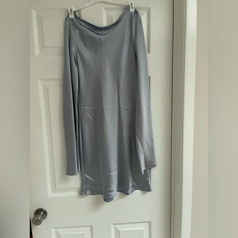 ZARA Satin Silver Long Sleeve Dress